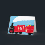 Personalised steam train 6th birthday card<br><div class="desc">Personalised steam train 6th  birthday card.
Perfect for train lovers,  sons or grandsons when they are celebrating turning six.  
To customise the name,  age or inside message,  click personalise.
Further card colours are also available in this railway inspired range.</div>