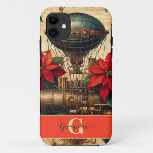 Personalised Steampunk Airship with Poinsettia iPhone 11 Case