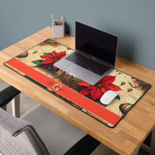 Personalised Steampunk Airship with Poinsettia Desk Mat