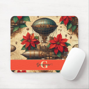 Personalised Steampunk Airship with Poinsettia Mouse Mat