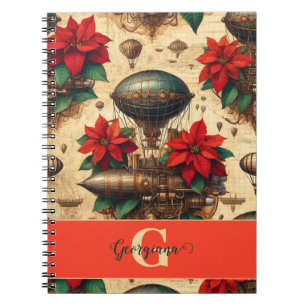 Personalised Steampunk Airship with Poinsettia Notebook