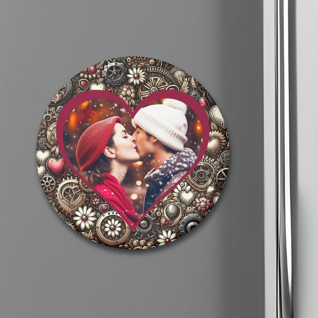 Personalised Steampunk Hearts, Flowers and Gears Magnet (Creator Uploaded)