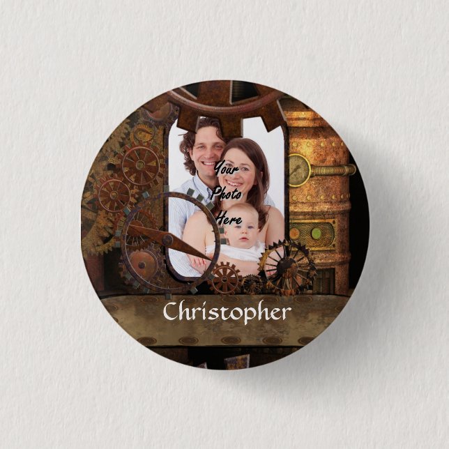 Personalised steampunk machinery 3 cm round badge (Front)