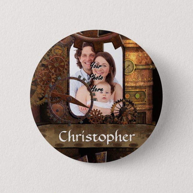 Personalised steampunk machinery 6 cm round badge (Front)