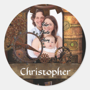 Personalised steampunk machinery classic round sticker