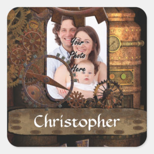 Personalised steampunk machinery square sticker