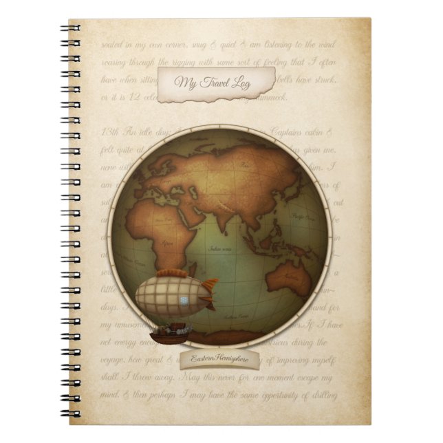 Personalised Steampunk Map Journal Travel Log (Front)