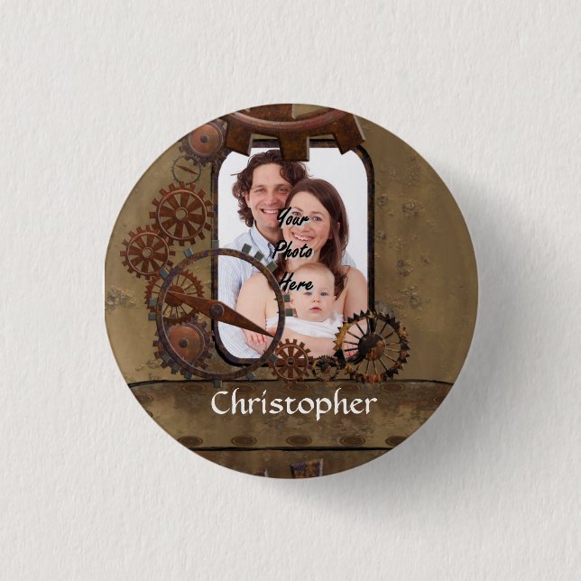 Personalised steampunk photo template 3 cm round badge (Front)