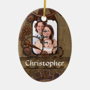 Personalised steampunk photo template ceramic tree decoration