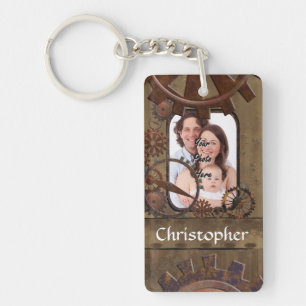 Personalised steampunk photo template key ring