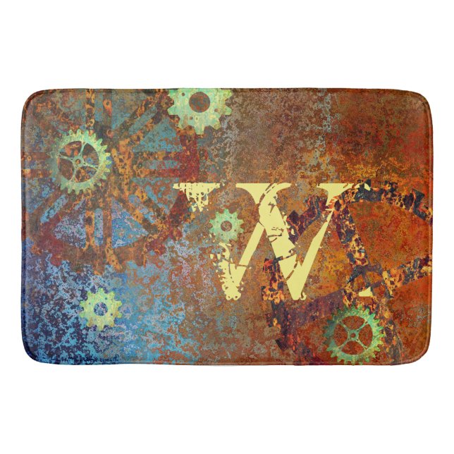 Personalised Steampunk Rusty Clockwork Gears  Bath Mat (Front)