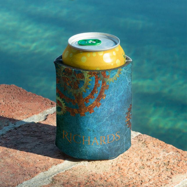 Personalised Steampunk Rusty Clockwork Gears  Can Cooler (In Situ Pool)