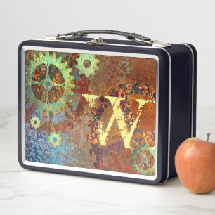 Personalised Steampunk Rusty Clockwork Gears Metal Lunch Box