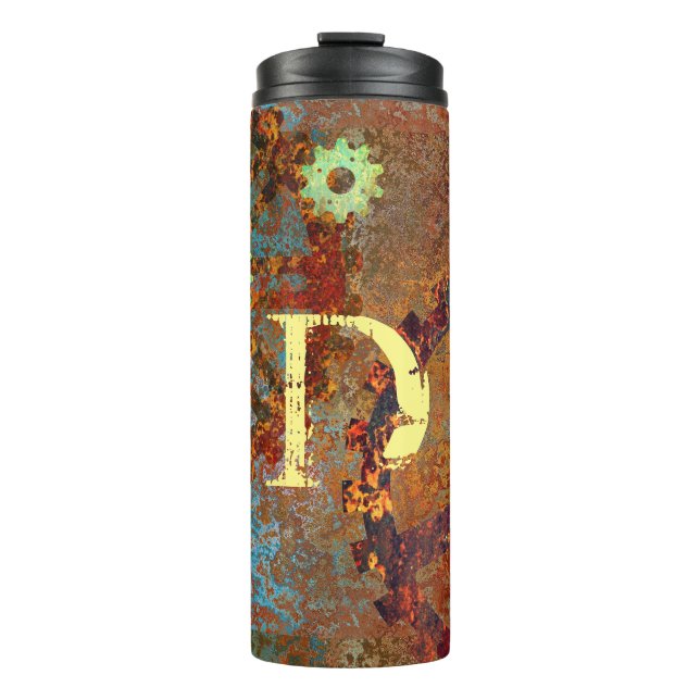 Personalised Steampunk Rusty Clockwork Gears Thermal Tumbler (Front)