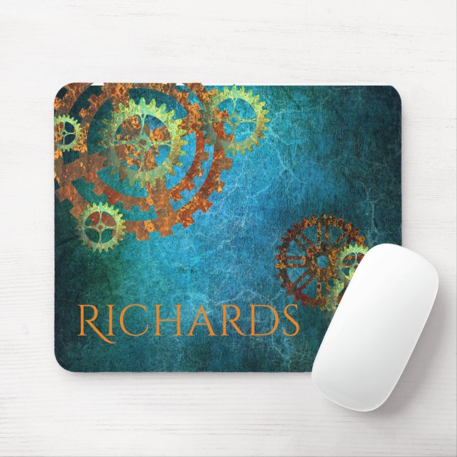 Personalised Steampunk Rusty Gears   Mouse Mat (With Mouse)
