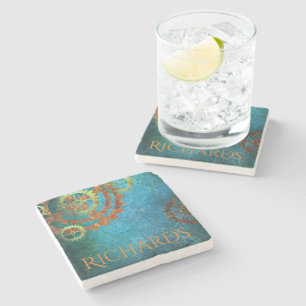 Personalised Steampunk Rusty Gears Stone Coaster