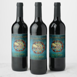 Personalised Steampunk Rusty Gears Wedding Wine Label