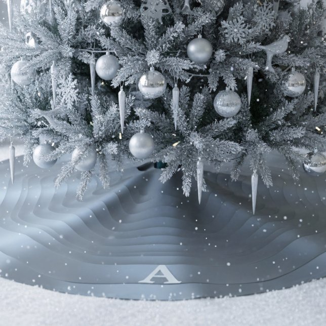 Personalised Steel Blue Christmas Tree Skirt (Transform your home into a magical winter scene. Add your initial)