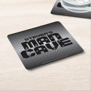 Personalised Steel Diamond Plate Man Cave Square Paper Coaster