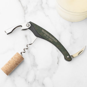 Personalised Steel Grey Blue Wood Grain Pattern Corkscrew