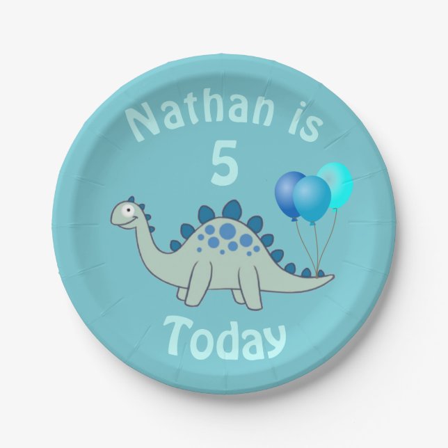 Personalised Stegosaurus Dinosaur Kids Birthday Paper Plate (Front)