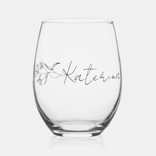 Personalised Stemless Wine Glass Elegant Floral