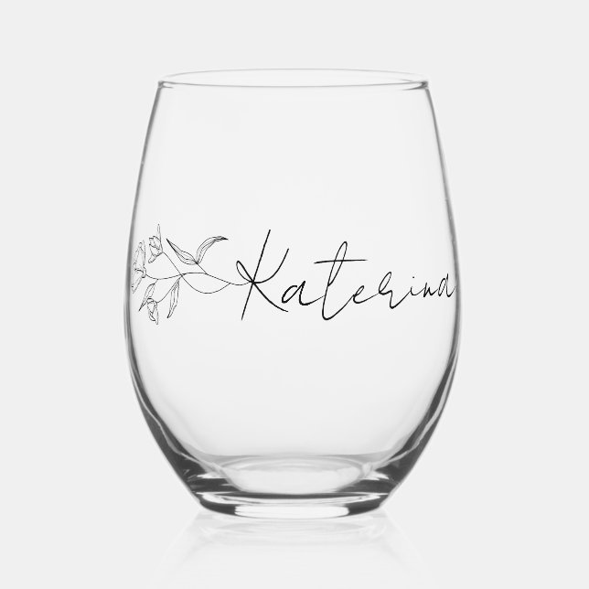 Personalised Stemless Wine Glass Elegant Floral (Front)