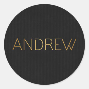 Personalised Stencil Font Andrew Gold on Black Classic Round Sticker