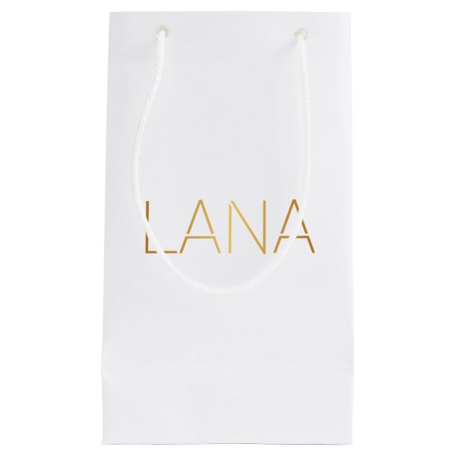 Personalised Stencil Font Lana Gold Black Small Gift Bag (Front)