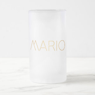 Personalised Stencil Font Mario Gold Black Frosted Glass Beer Mug