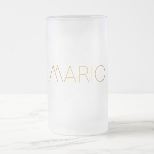 Personalised Stencil Font Mario Gold Black Frosted Glass Beer Mug (Center)