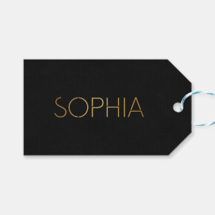 Personalised Stencil Font Sophia Gold Black Gift Tags