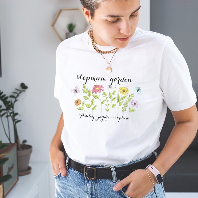 Personalised step kids name flowers mothers day T-Shirt (Creator Uploaded)