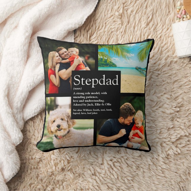 Personalised Stepdad Definition 4 Photo Black Cushion (Blanket)