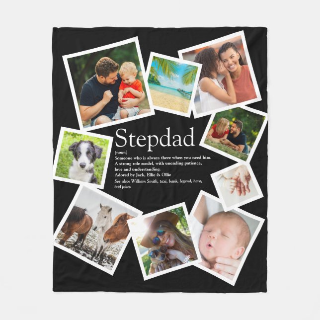 Personalised Stepdad Definition 9 Photo Collage Fleece Blanket (Front)