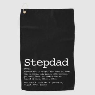 Personalised Stepdad Definition Black Golf Towel