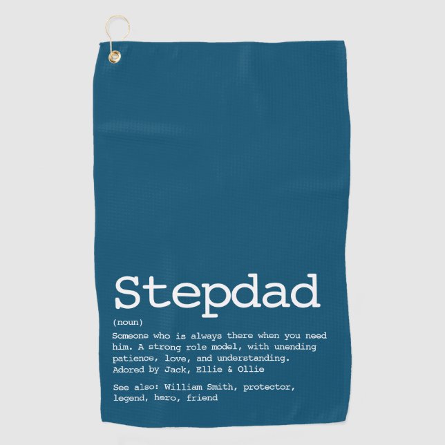 Personalised Stepdad Definition Modern Blue Golf Towel (Front)