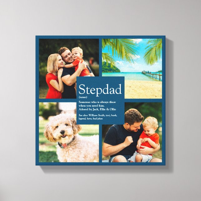 Personalised Stepdad Name Definition 4 Photo Blue Canvas Print (Front)