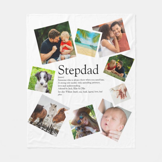 Personalised Stepdad Name Definition 9 Photo Fleece Blanket (Front)