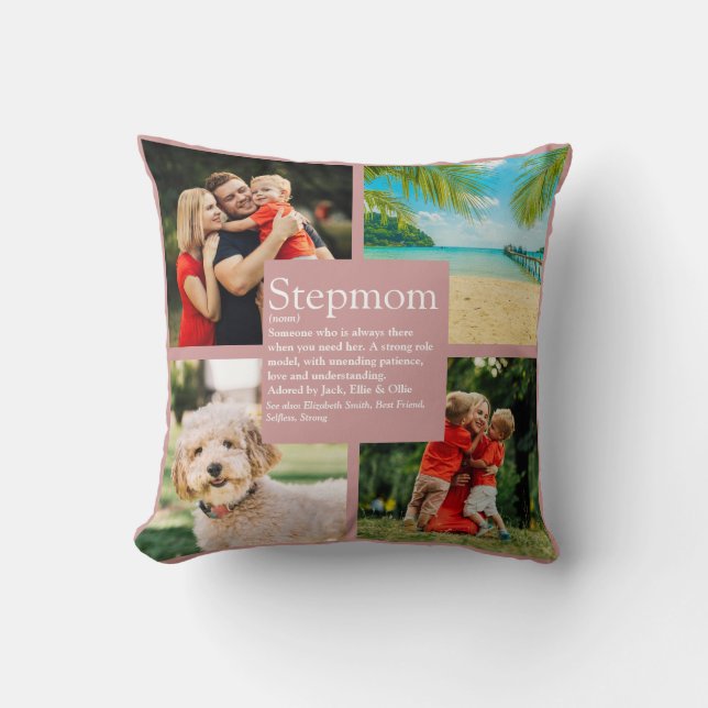 Personalised Stepmom Definition 4 Photo Blush Pink Cushion (Front)