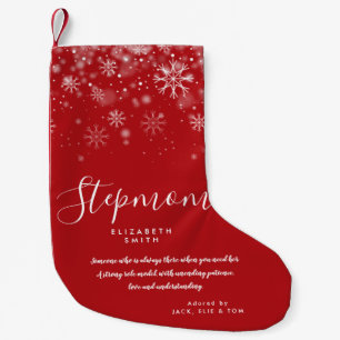 Personalised Stepmom Quote Holiday Snowflakes Small Christmas Stocking