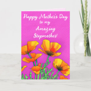 Personalised Stepmother Poppy Pink Mothers Day  Holiday Card
