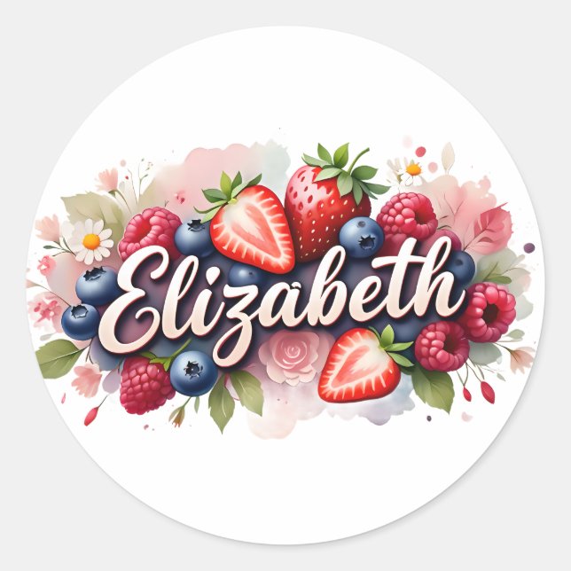 Personalised Sticker Elizabeth Berry Floral Design (Front)