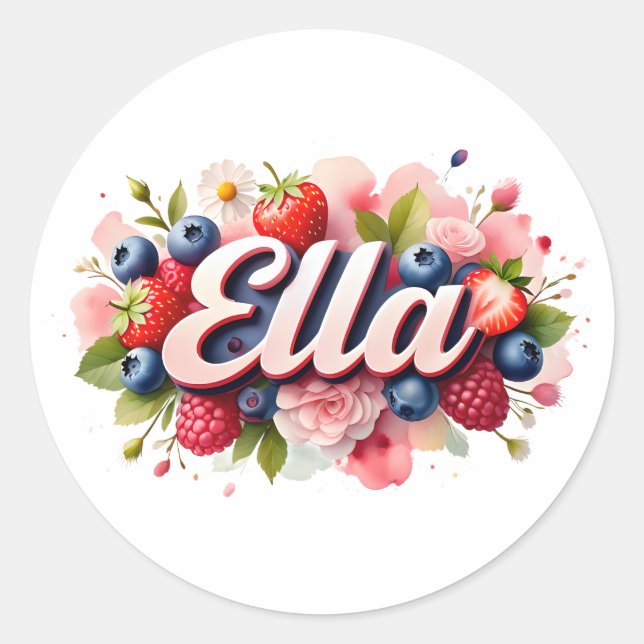 Personalised Sticker Ella Berry Floral Design (Front)