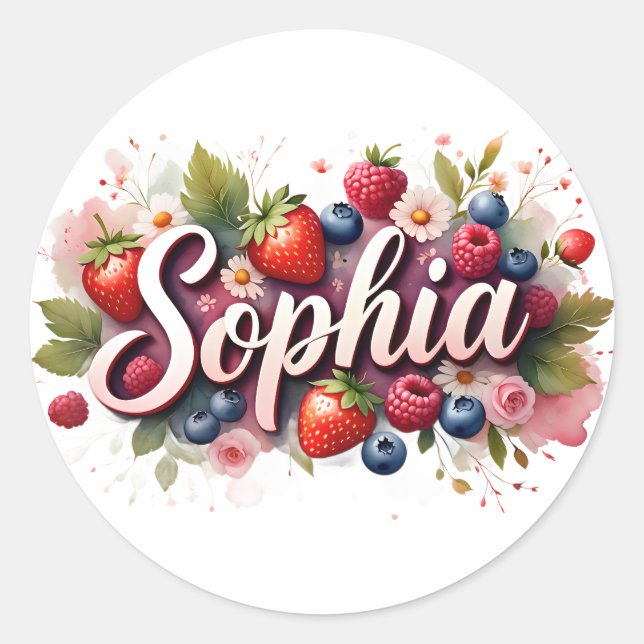 Personalised Sticker "Sophia" Berry Floral Design (Front)