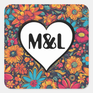 Personalised Sticker Wedding Decor Initials Flower