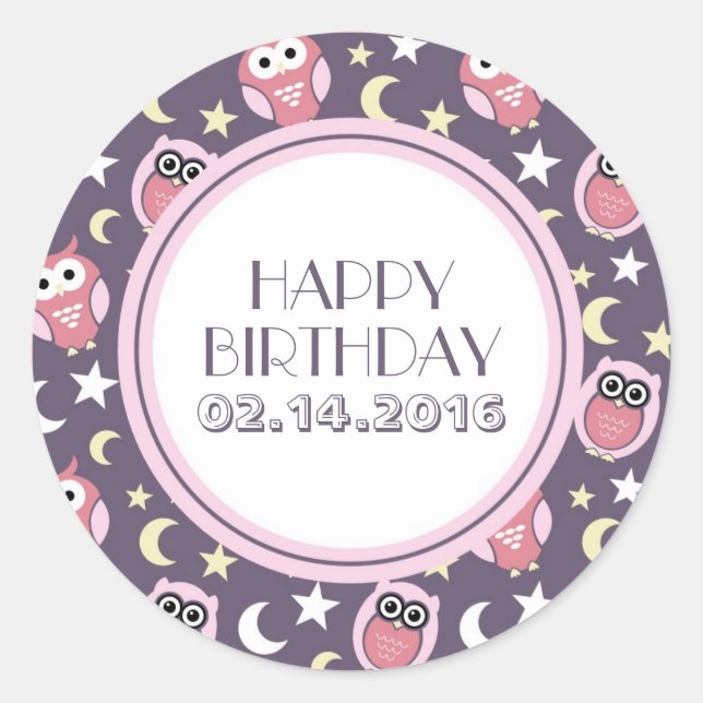 Personalised Stickers Pink and Purple Night Owl (Front)