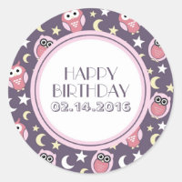 Personalised Stickers Pink and Purple Night Owl