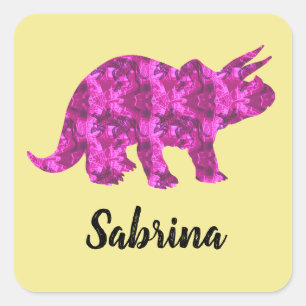 Personalised Stickers with Pink Dinosaur for Girls