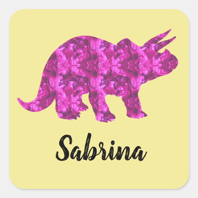 Personalised Stickers with Pink Dinosaur for Girls (Front)